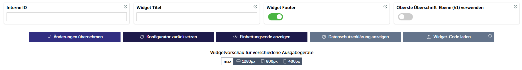 Konfiguration Entdeckerwidget - Allgemein