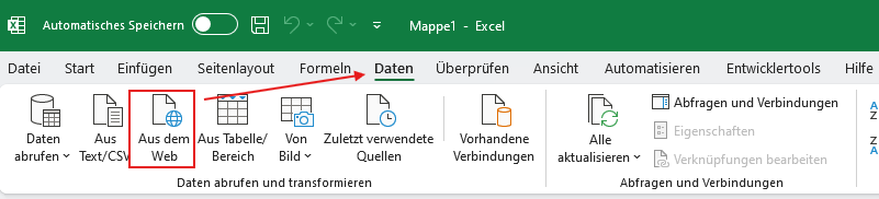Exceldatenimport aus dem Web