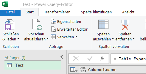 Schließen und Laden der Tabelle