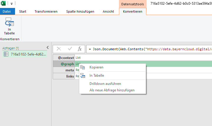 PowerQuery Editor "In Tabelle"
