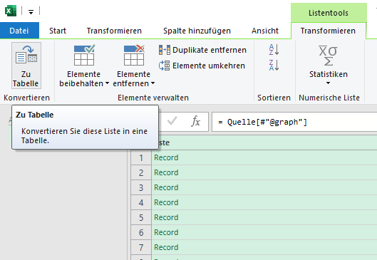 PowerQuery "zu Tabelle konvertieren"
