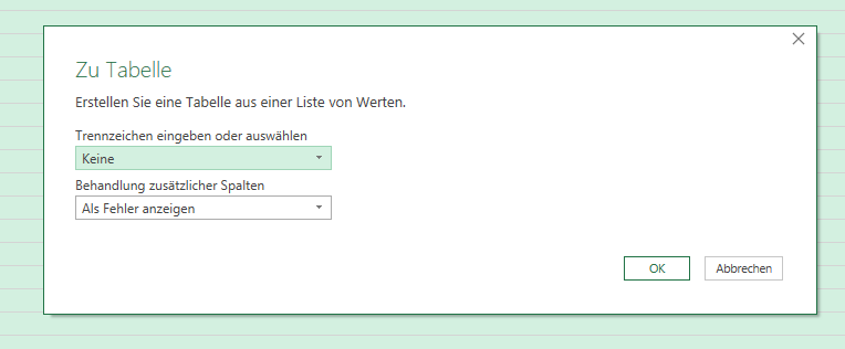 Dialogfenster PowerQuery