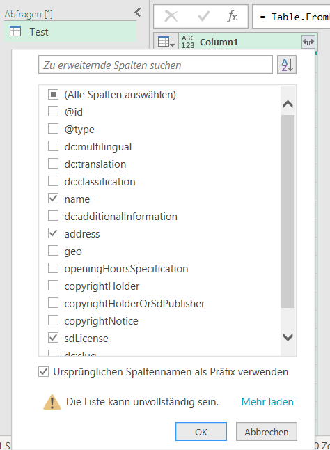 PowerQuery Spalten bearbeiten und umbenennen