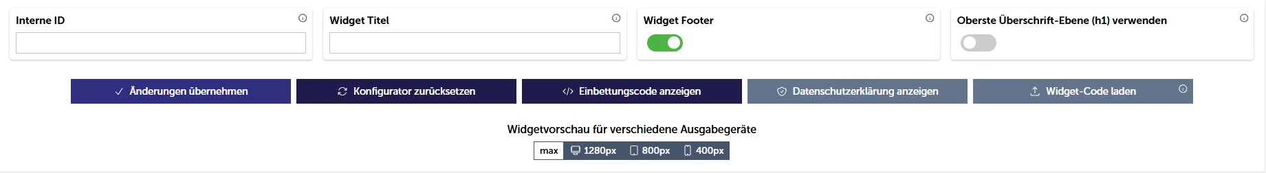 Konfiguration Veranstaltungswidget - Allgemein