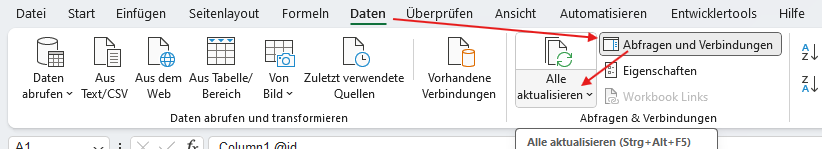 Excel Datensatz Aktualisierung